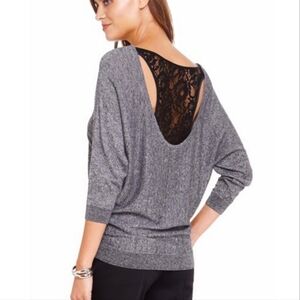 Express Women's S Gray Knit Top with Lace Racerback detail